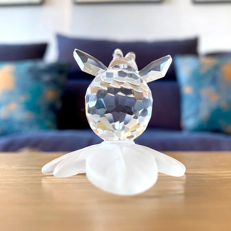DecorBites™ Crystal Bee & Leaf Glass Figurine - Home Decor & Gift Ornament