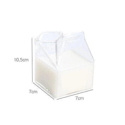 DecorBites™ Creative Milk Box Glass Cup - 250ml | Cute Transparent Drinkware for Juice and Coffee