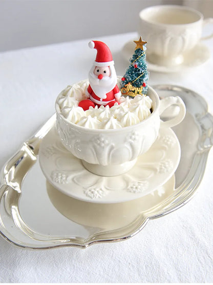 DecorBites™ French Garden Cream Ceramic Tea Cup Saucer Set for Elegant Afternoon Tea