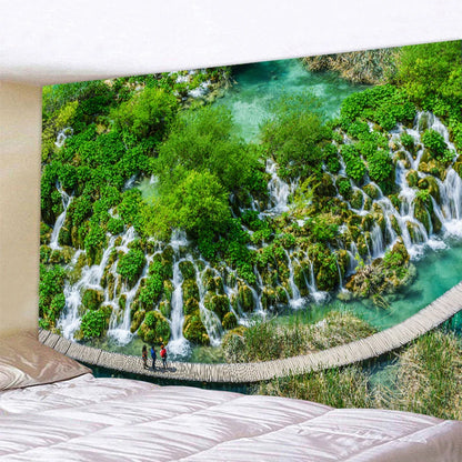 DecorBites™ Forest Waterfall Art Tapestry: Boho Hippie Decor Yoga Mat Sofa Blanket