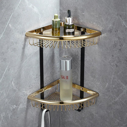 DecorBites™ Gold & Black Bathroom Set - Shelf, Towel Rack, Holder, Brush Holder & More