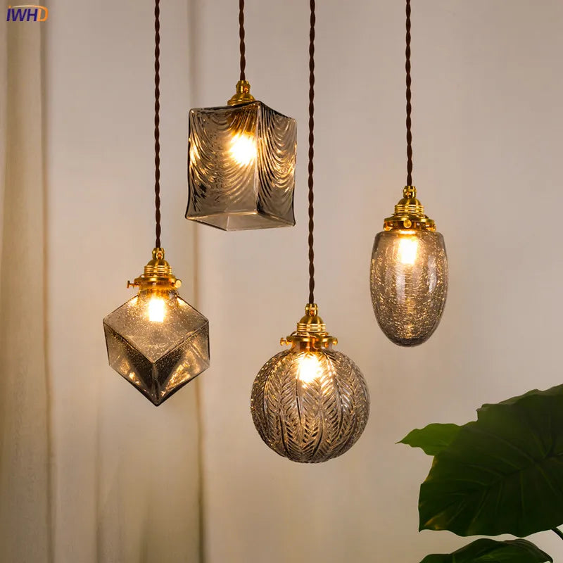 Copper Glass Pendant Light Industrial Bedroom