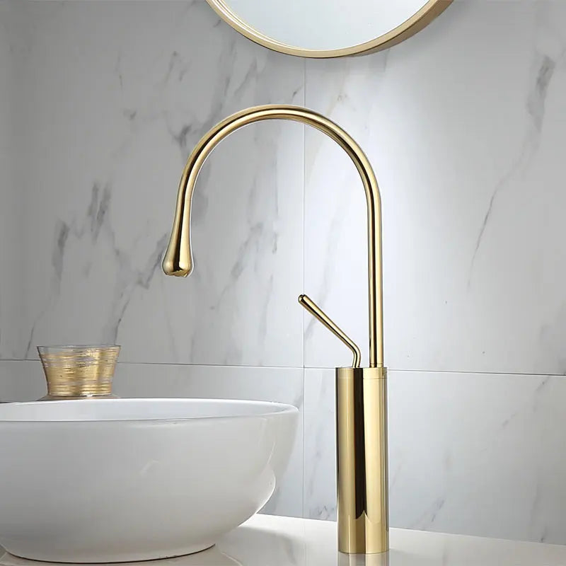 DecorBites™ Gold & Marble Basin Faucet: Single Handle Swivel Sink Water Crane