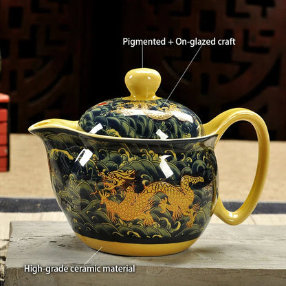 DecorBites™ Dragon Teapot Tea Set, Porcelain Kung Fu Teaware for Puer Oolong Ceremony