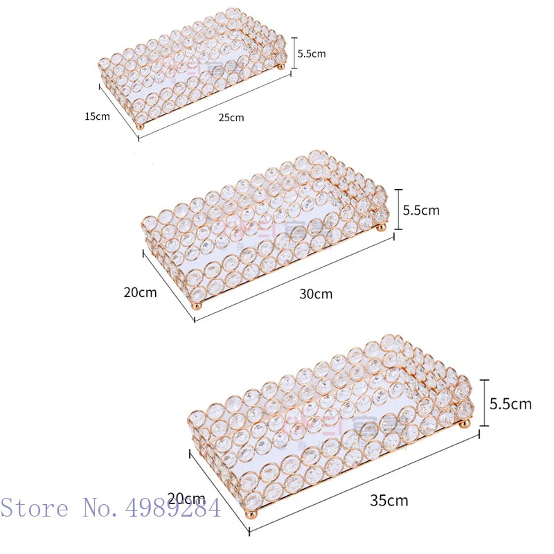 DecorBites™ Crystal Glass Mirror Tray Cosmetic Jewelry Organizer Shelf Storage
