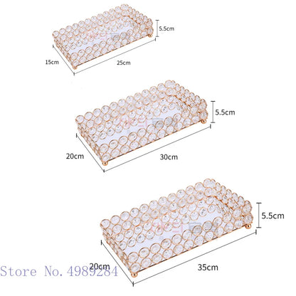 DecorBites™ Crystal Glass Mirror Tray Cosmetic Jewelry Organizer Shelf Storage