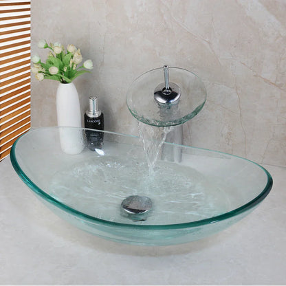 DecorBites™ Glass Waterfall Tap Hand-Painted Basin Mixer Faucet Chrome Lavatory Sink