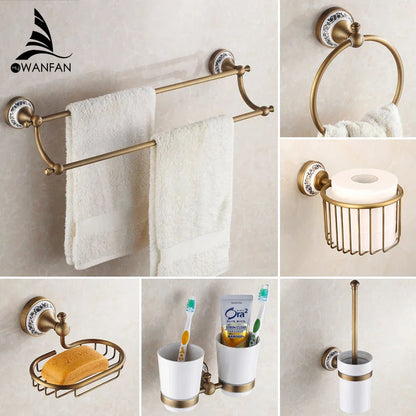 DecorBites™ Bath Hardware Set: Toilet Paper Holder, Towel Rack, Tissue Holder, Cup Holder, Robe Hook