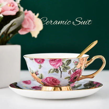 DecorBites™ Bone China Tea Cup Set with Saucer Spoon - Elegant Black Tea Party Coffeeware