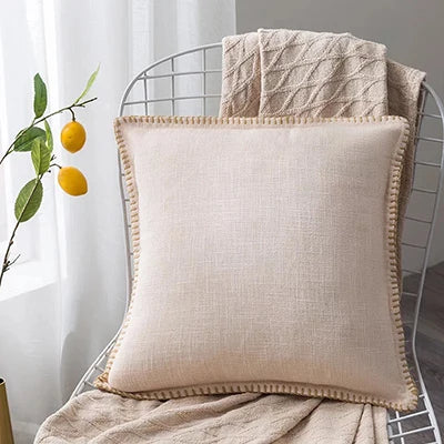 DecorBites™ Linen Fringe Cushion Cover: Blue Grey Yellow Red Green for Sofa Bed