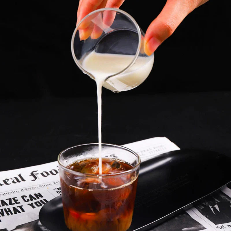 DecorBites™ Glass Espresso Milk Jug With Handle: Heat-resisting, Double/Single Mouth, Glass Scale Measure Mugs