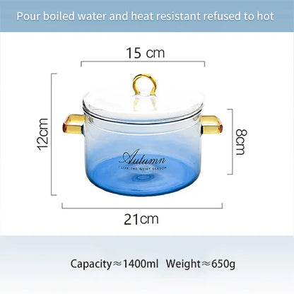 DecorBites™ Gradient Color Glass Saucepan Pot | Heat-Resistant Casserole Cookware