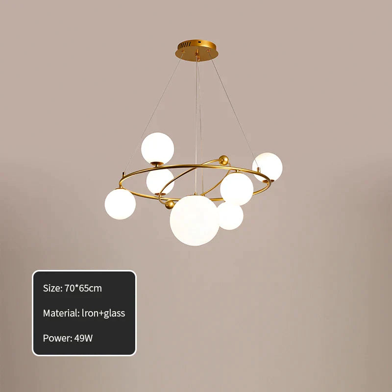 Gold 7-Lamp LED Ring Chandelier Warm Light