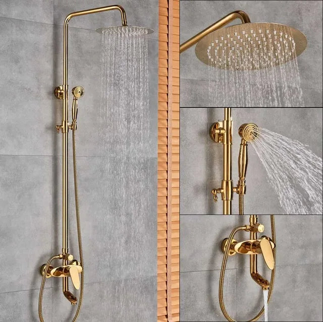 Gold Rainfall Shower Set 8-Inch Wall-Mounted Head