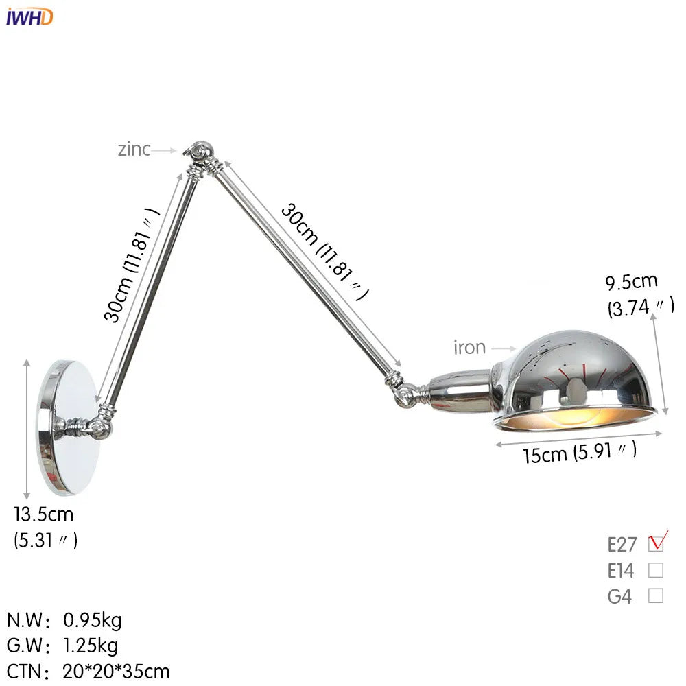 DecorBites™ Loft Antique Edison Wall Sconce Swing Arm Wall Light - 3 Heads Black