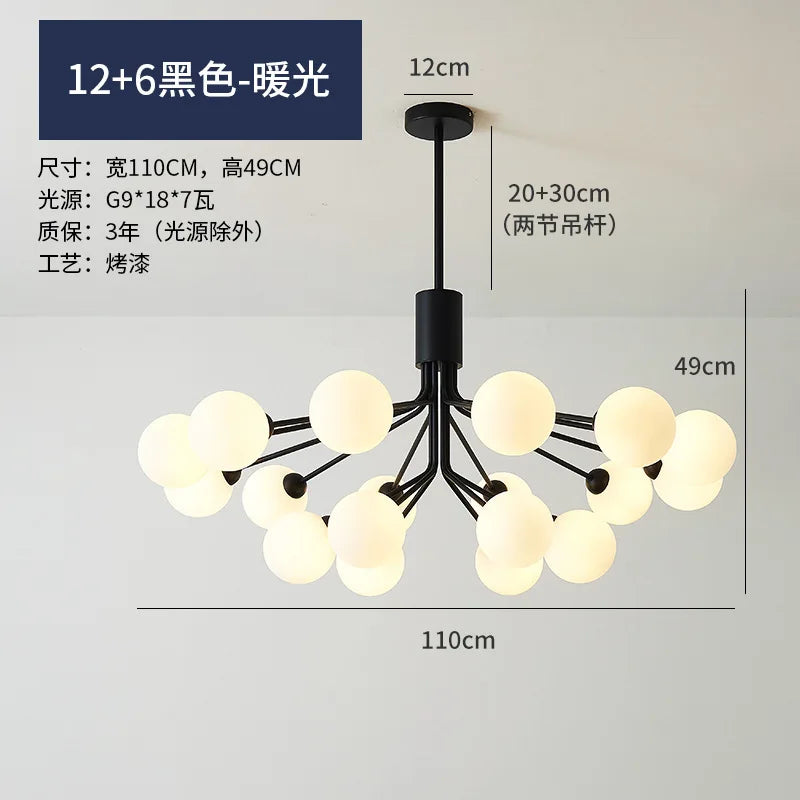 Gold Glass LED Dining Chandelier 18-Head Design