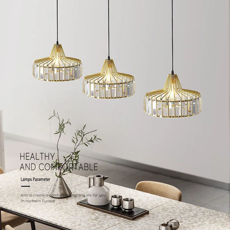 Gold Crystal Pendant Chandelier 3-Light Gold