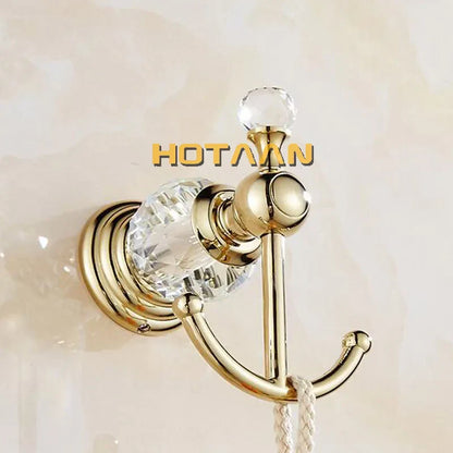 DecorBites™ Gold Crystal Bathroom Accessories Set: Luxe Brass Bath Hardware Wall Mount Collection