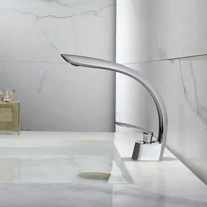 DecorBites™ Brushed Gold Basin Faucet: Single Handle Waterfall Mixer Tap for Bathroom