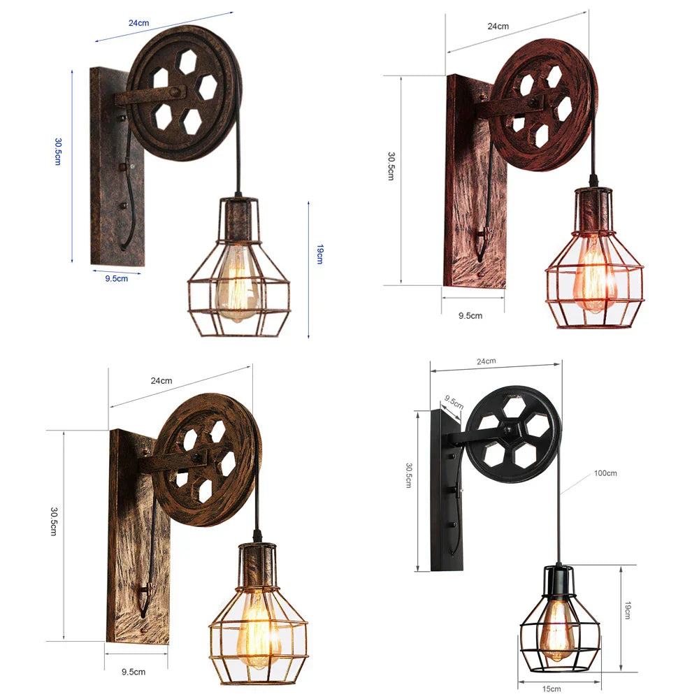 Metal Pulley Wall Sconce