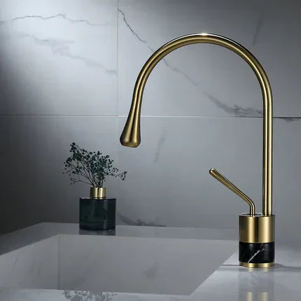 DecorBites™ Gold Brass Marble Basin Faucet Hot Cold Sink Mixer Tap