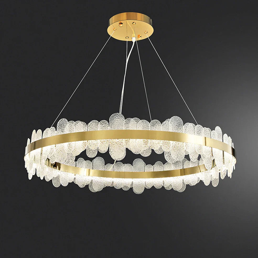 Gold LED Dining Chandelier Frosted Glass 80cm