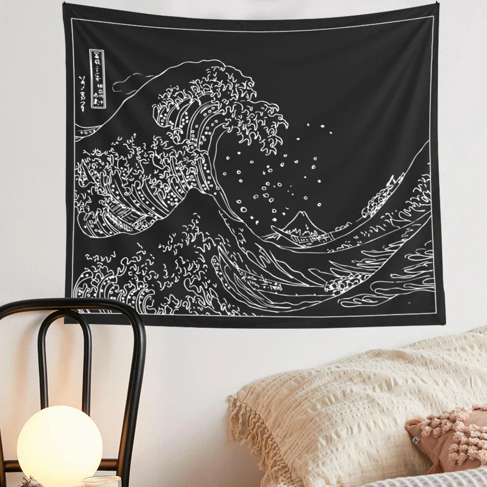 Black White Wave Tapestry