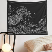 Black White Wave Tapestry