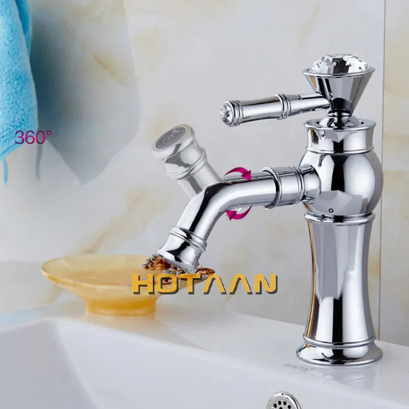Gold Brass Basin Faucet Chrome Ceramic Finish