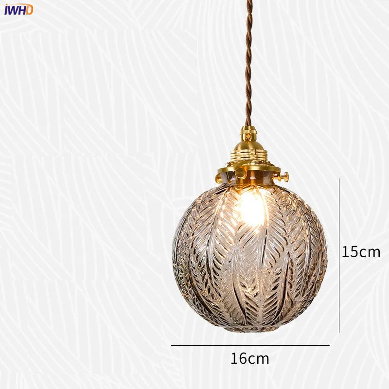 Copper Glass Pendant Light Industrial Bedroom