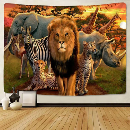 DecorBites™ Lion Tapestry African Grassland Animals Cartoon Wall Hanging Blanket