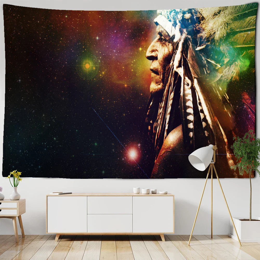 DecorBites™ Indian Head Psychedelic Tapestry Wall Hanging for Bohemian Living Room