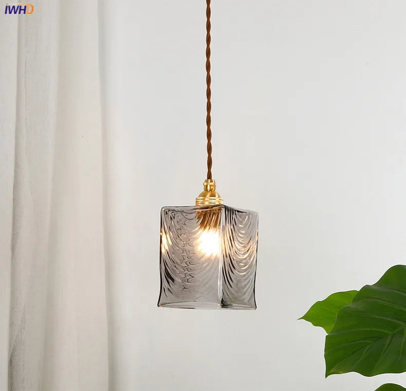 Copper Glass Pendant Light Industrial Bedroom