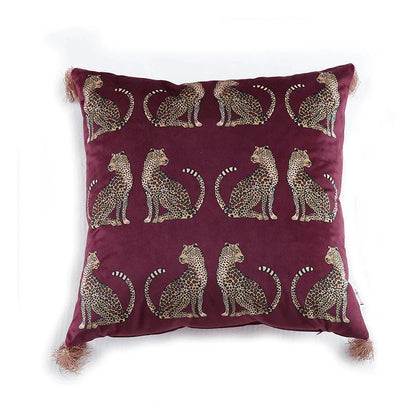 DecorBites™ Leopard Cheetah Wildlife Animals Print Tassels Throw Pillow Cover - Couch Sofa