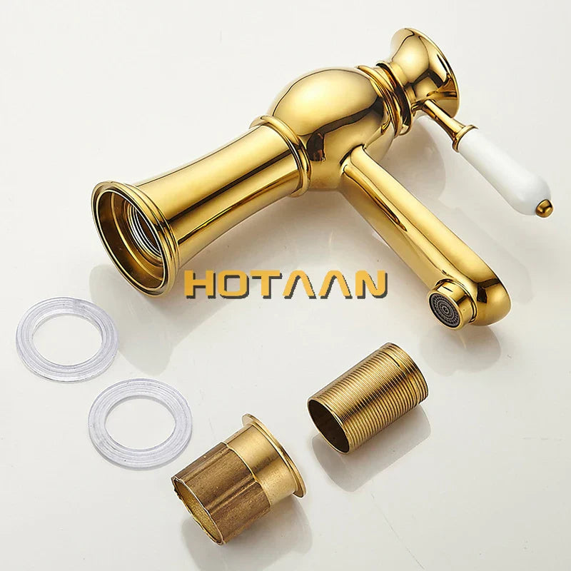 Gold Brass Deck-Mounted Basin Faucet Design