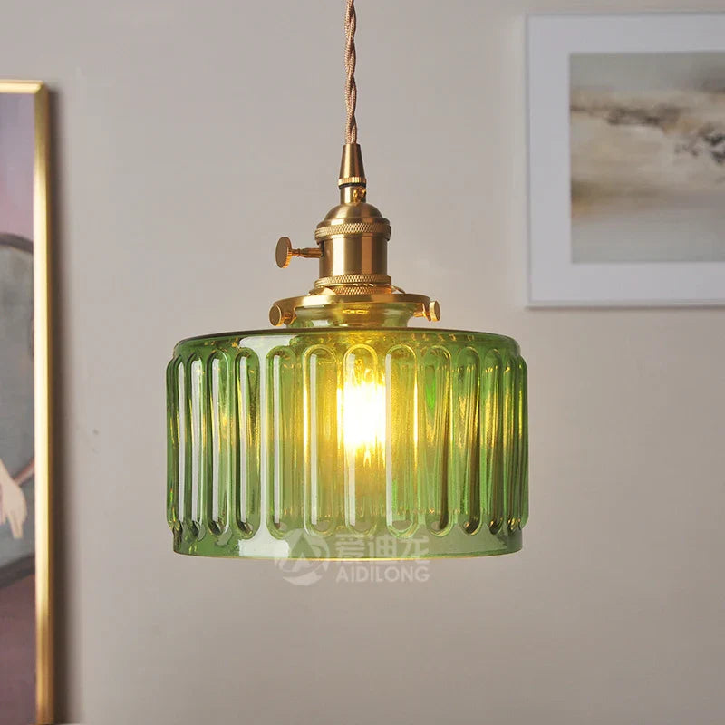 DecorBites™ Green Glass Pendant Light Switch Bar Bedroom Copper Hanging Lamp