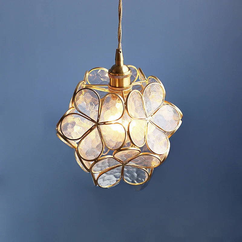 Glass Flower Pendant Light Blue Warm White