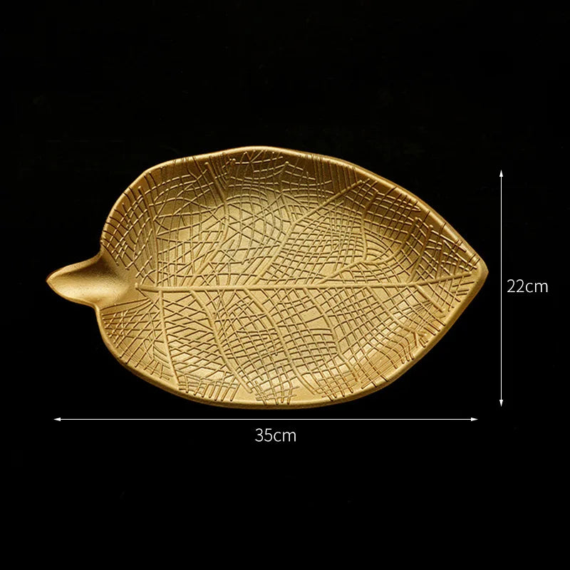 DecorBites™ Gold Leaf Plate: Luxury Decorative Tray for Jewelry, Candy, Fruit & Trinkets