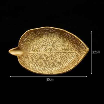 DecorBites™ Gold Leaf Plate: Luxury Decorative Tray for Jewelry, Candy, Fruit & Trinkets