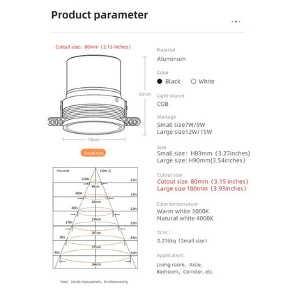 DecorBites™ COB LED Downlight: CRI97, Frameless, Easy Installation. Ideal for Living Room, Bedroom.