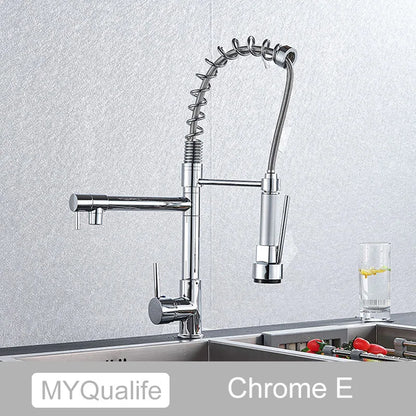 DecorBites™ Black Brass Kitchen Faucet with Dual Spout, 360 Rotation, Deck Mounted