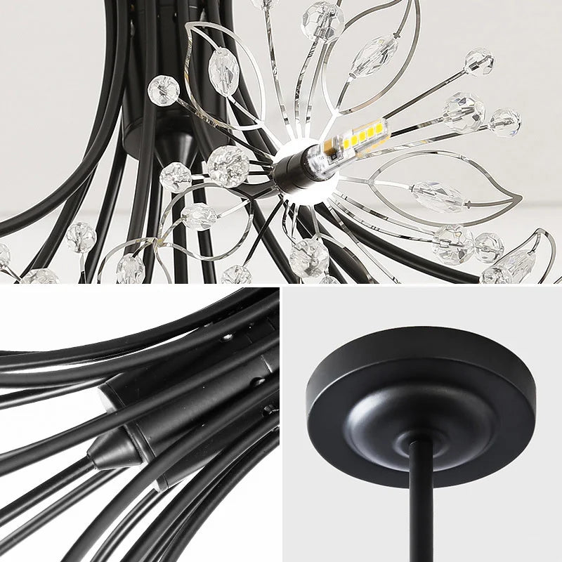 DecorBites™ Crystal Bouquet Pendant Light Chandelier in Black and Gold