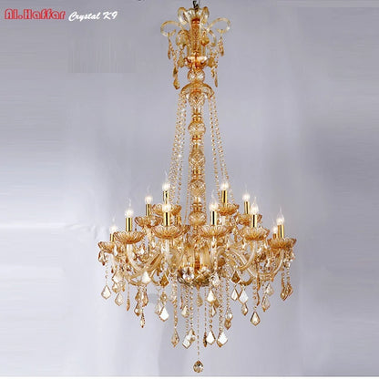 DecorBites™ Large Stair Crystal Chandelier 15 Arms Gold/Silver K9 Crystal Luxury Light