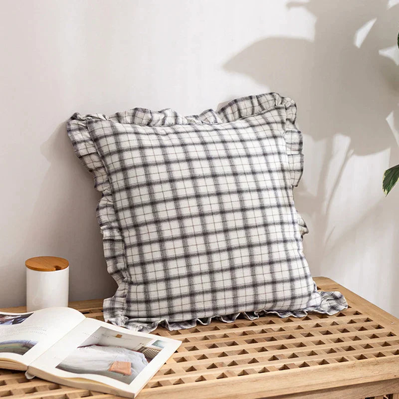 DecorBites™ Cotton Coffee Black Yellow Green Cushion Cover 45x45cm Fringed Skirt Home Decor