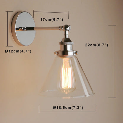 DecorBites™ Funnel Glass Shade Wall Sconce Light Fixture - Modern Metal Lamp for Bedroom, Bathroom