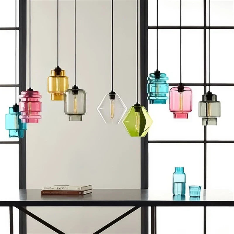 DecorBites™ Geometric Glass Pendant Light Collection: Modern Crystalline Pendant Series