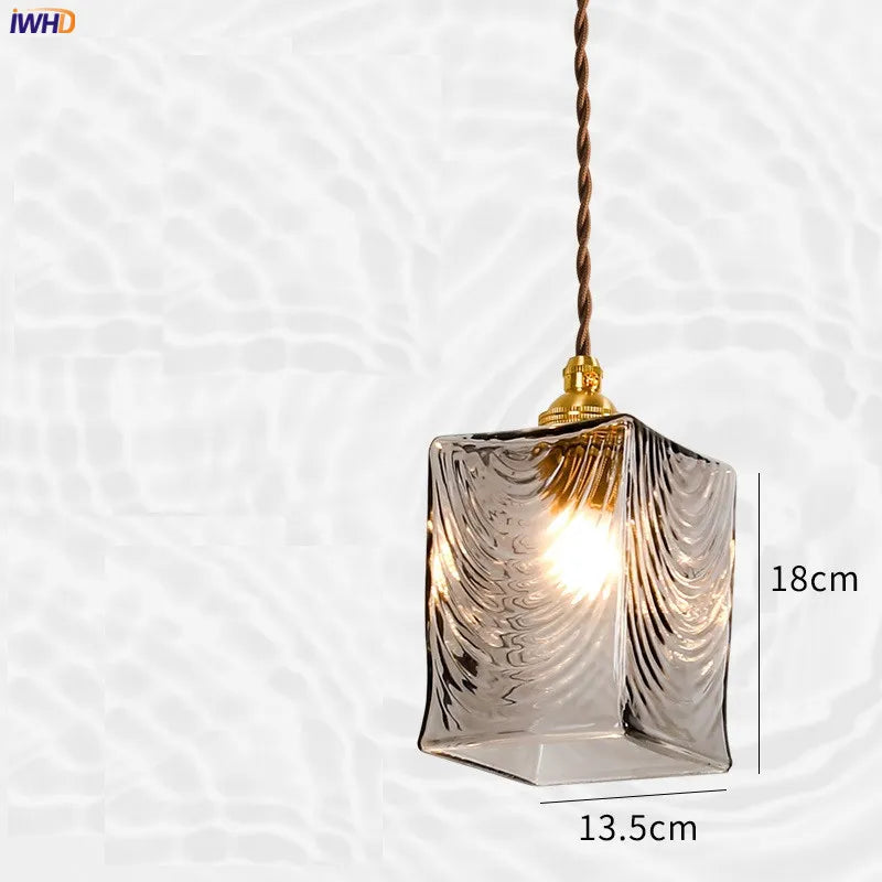 Copper Glass Pendant Light Industrial Bedroom
