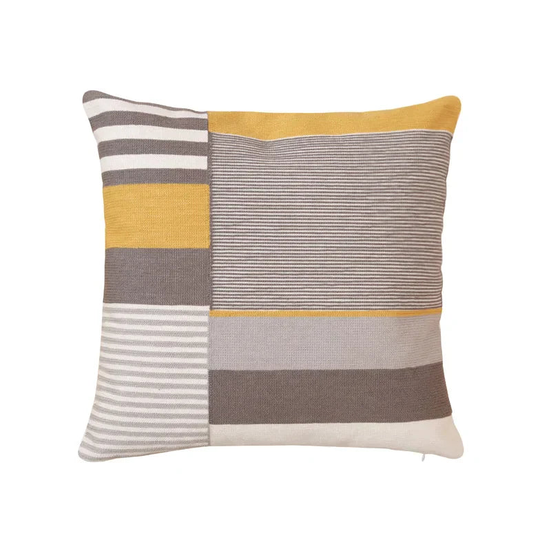 DecorBites™ Geometric Embroidery Pillow Cover 45x45cm/30x50cm Yellow Pink Abstract Design