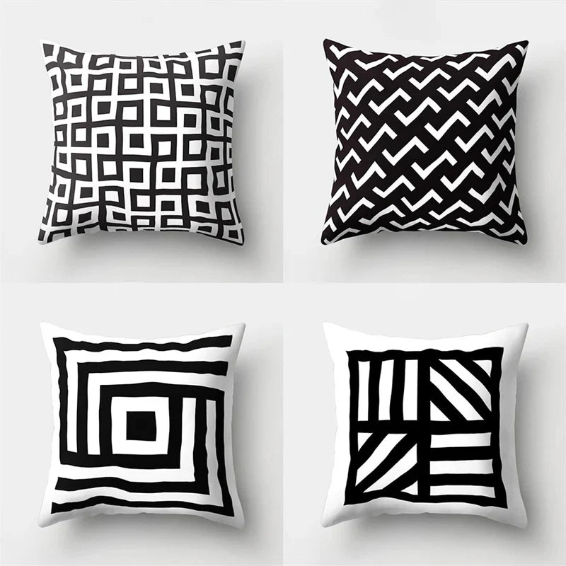 DecorBites™ Geometric Star Print Pillow Cover for Home Decor - Black & White Square Texture
