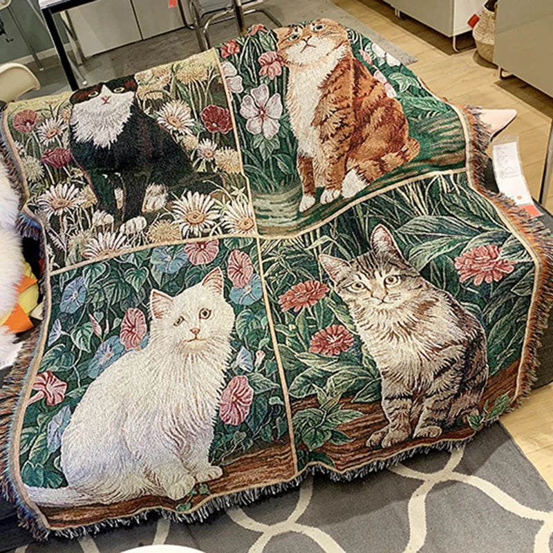 DecorBites™ Cat Sunflower Knitted Sofa Cover - Multi-functional Blanket, Bed Cover, Floor Mat, and Tapestry for Home Decor.